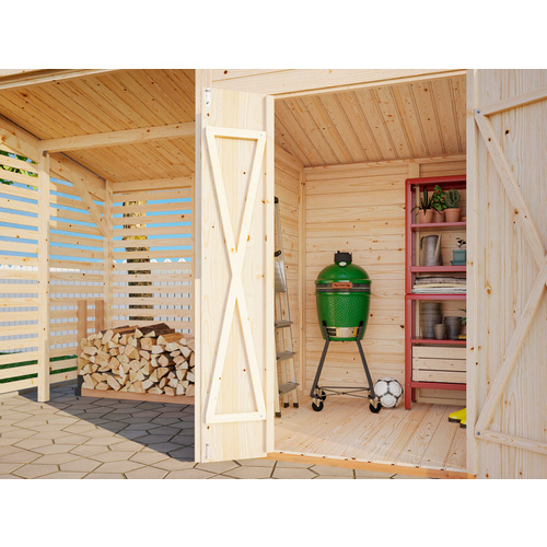 PALMAKO Gerätehaus »Leif«, Aufstellmaße BxTxH: 377 x 187 x 228 cm, lackiert, Holz - grau |  Fichte  Rabatt: 23 %