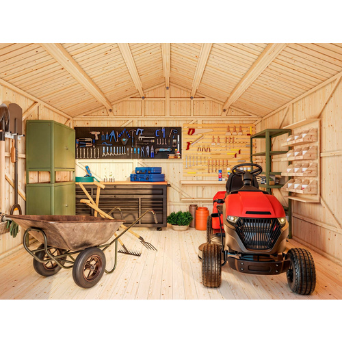 PALMAKO Gerätehaus »Lucas«, Aufstellmaße BxTxH: 392 x 404 x 259 cm, lackiert, Holz - grau Rabatt: 13 %