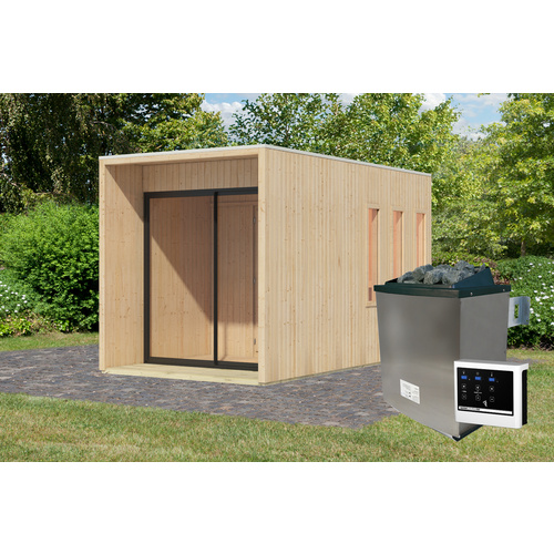 Thumbnail - KARIBU Saunahaus »Marienburg«, BxTxH: 219,5 x 429 x 244 cm, 9 kW Ofen mit externe Steuerung , für 3 Personen - beige