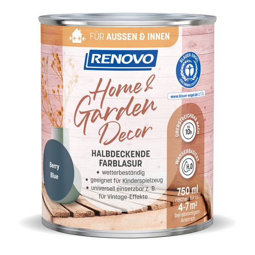 RENOVO Farblasur, &raquo;Home & Garden Decor&laquo;, seidenmatt, 750 ml, berry blue - blau