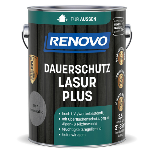 RENOVO Dauerschutzlasur »PLUS«, Metallic lmh 2,5L graumetallic 7467