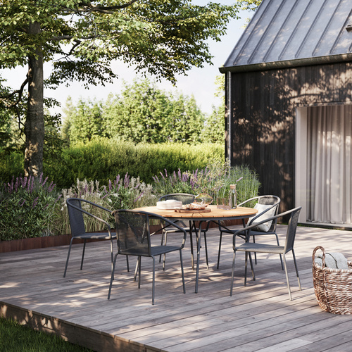 Thumbnail - Cinas Gartentisch »Ellen«, ØxH: 130 cm x 74 cm, Teakholz, klappbar, Anthrazit - schwarz