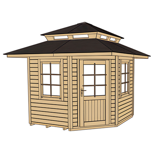 Thumbnail - WEKA Gartenhaus »149 5-Eck«, Holz, BxHxT: 380 x 315 x 298 cm (Außenmaße inkl. Dachüberstand) - beige
