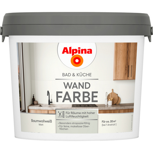 ALPINA FARBEN Wandfarbe »Bad & Küche«, Baumwollweiß, matt, 2,5 L - weiss