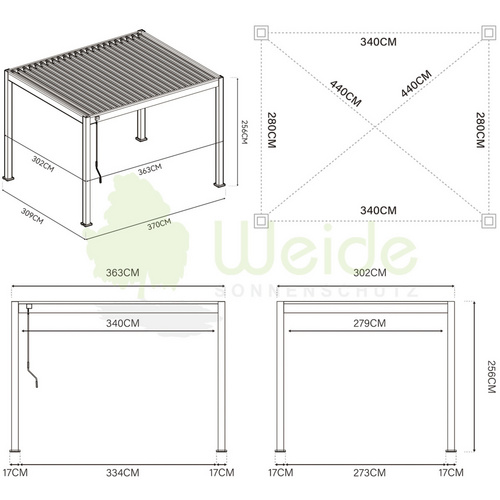 Thumbnail - weide Pergola »Classic«, LxB: 3 x 3,6 m, weiß - weiss