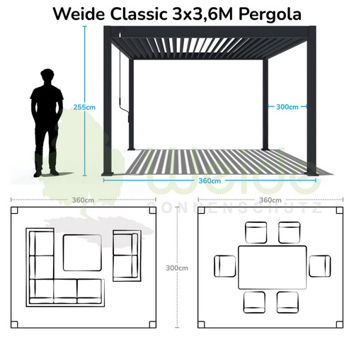 Thumbnail - weide Pergola »Classic«, LxB: 3 x 3,6 m, weiß - weiss