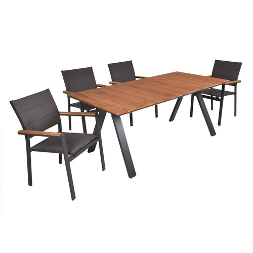 Thumbnail - GARDEN PLEASURE Tischgruppe »DAVINA«, 5-tlg., Braun, Holz, Aluminium, Kunststoff