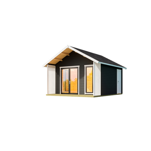 LASITA MAJA Blockbohlenhaus »Murano«, BxHxT: 448,5 x 330,6 x 520 cm (Außenmaß inkl. Dachüberstand), grau |  Holz