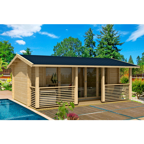 LASITA MAJA Blockbohlenhaus »Lyndhurst«, BxHxT: 610 x 244,8 x 460 cm (Außenmaß inkl. Dachüberstand), naturbelassen - braun |  Holz