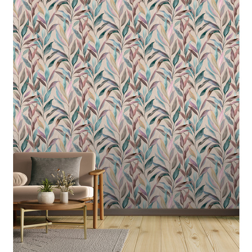 Thumbnail - Rasch Vliestapete »Fiesta«, 6x 0,53 m (LxB), selbstklebend, modernes Blattmuster, blau/grün - beige