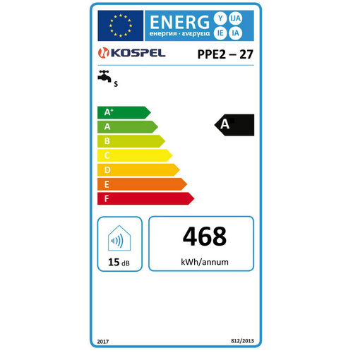 KOSPEL Durchlauferhitzer »PPE2 electronic LCD 27«, BxH: 24,5 x 44 cm, Über-/Untertischmontage - weiss