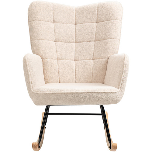 Homcom Beige Schaukelstuhl, Schaukelsessel Mit Berbervliesoptik, Armlehne, Gepolsterter Sessel Mit Holzkufen, Relaxsessel Für Wohnzimmer, Schlafzimmer, Bis 120Kg Belastbar, - Image 3