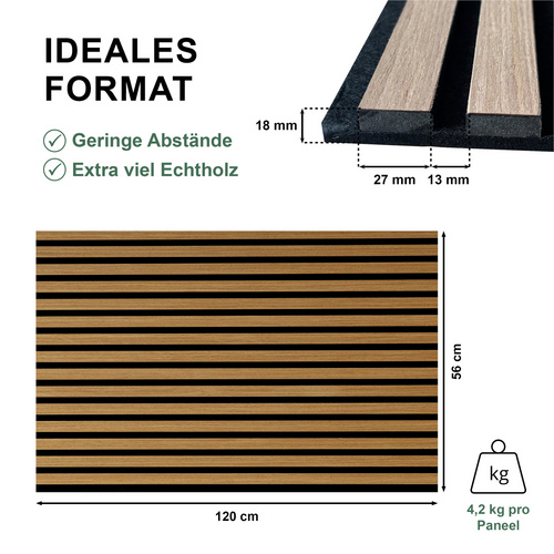 Thumbnail - Akustikpaneel »Elements«, BxL: 56 x 120 cm, Eiche, Echtholzfurnier - braun
