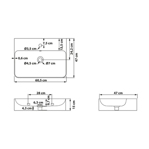 Thumbnail - SCHÖNER WOHNEN KOLLEKTION Aufsatzwaschbecken »Dara«, BxHxT: 60,5 x 15 x 47 cm, Keramik, weiß - weiss