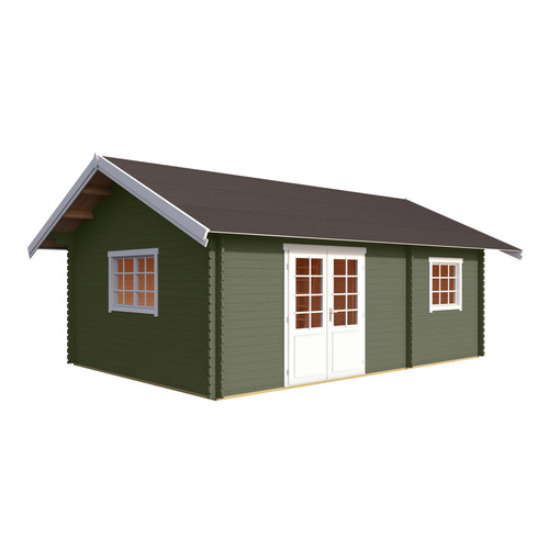 LASITA MAJA Blockbohlenhaus »Caroline«, BxHxT: 675 x 330,6 x 489,9 cm (Außenmaß inkl. Dachüberstand), grün - gruen |  Holz
