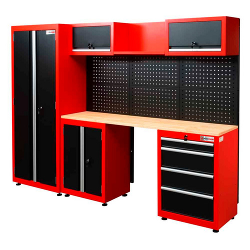 Thumbnail - HOLZMANN-MASCHINEN Profi Werkbank »WESS13«, inkl. Schrank und Lochplatte, rot/schwarz - schwarz | rot