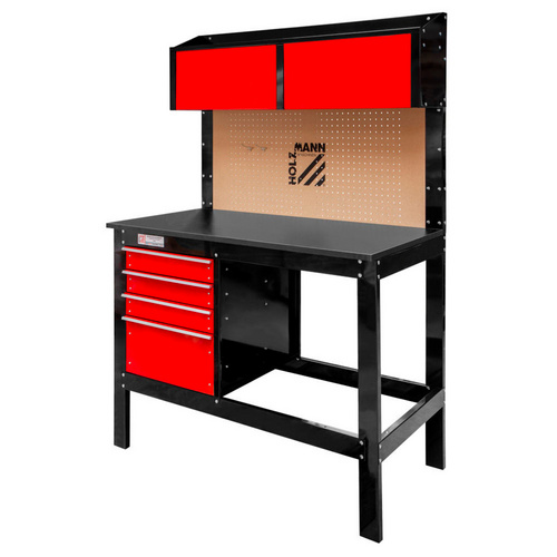 Image of HOLZMANN-MASCHINEN Werkbank »WT39«, mit Lochwand und Staufächer, schwarz/rot