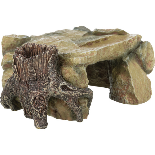TRIXIE Terrariendeko, Felsenplateau mit Baumstamm, 25 cm - beige