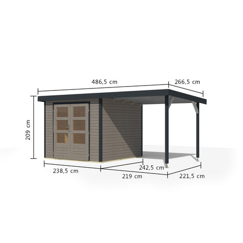 Thumbnail - KARIBU Gartenhaus »Osterby 3,5 D«, BxHxT: 482 x 209 x 242 cm (Außenmaße inkl. Dachüberstand), Wandstärke 19 mm - grau