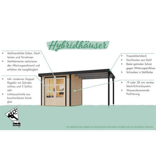Thumbnail - KARIBU Gartenhaus »Osterby 3,5 D«, BxHxT: 482 x 209 x 242 cm (Außenmaße inkl. Dachüberstand), Wandstärke 19 mm - grau