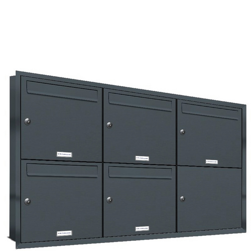 AL BRIEFKASTENSYSTEME Briefkasten, Parteien: 5, Unterputzmontage, BxHxT: 153,82 x 72,4 x 11,6 cm - grau