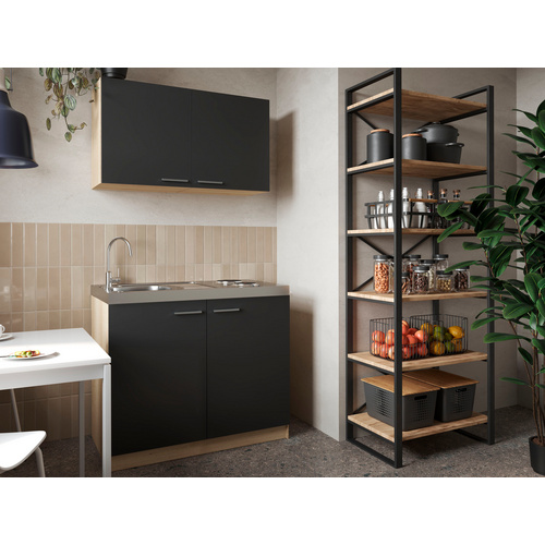 Thumbnail - RESPEKTA Pantry-Küche »Merle«, BxHxT: 100 x 200 x 200 cm, schwarz - schwarz | braun