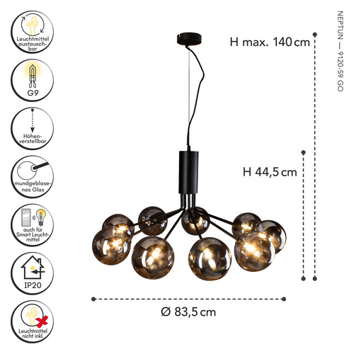 Thumbnail - ECO-LIGHT Pendelleuchte »Neptun«, G9, max. 28 W, schwarz/smoked