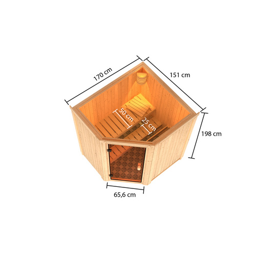 Thumbnail - KARIBU Sauna »Käsma«, BxTxH: 170 x 151 x 198 cm, 9 kW Ofen, für 4 Personen - braun
