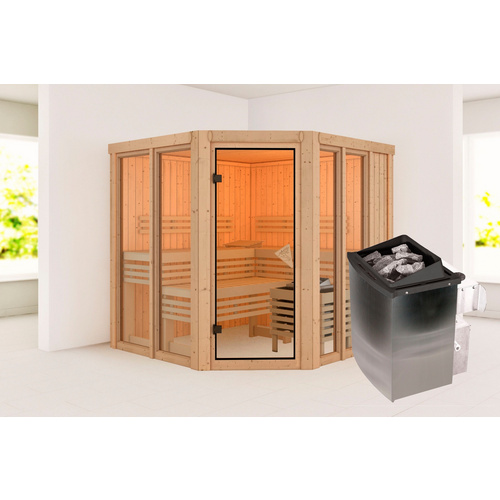 Thumbnail - KARIBU Sauna »Riisa«, BxTxH: 196 x 196 x 198 cm, 9 kW Ofen mit interne Steuerung , für 4 Personen - beige