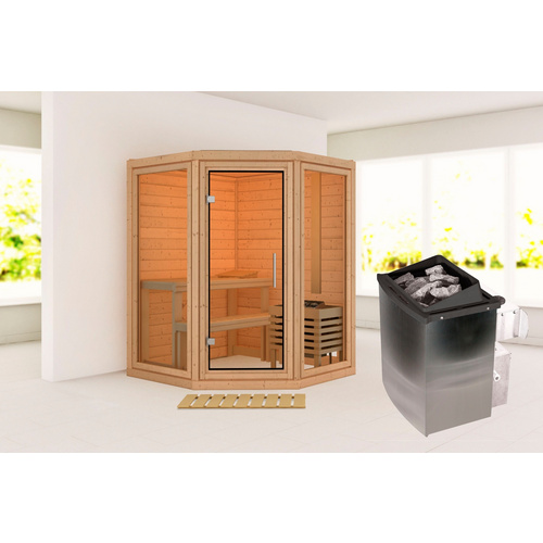 Thumbnail - KARIBU Sauna »Udema«, BxTxH: 158 x 158 x 207 cm, 9 kW Ofen mit interne Steuerung , für 2 Personen - beige