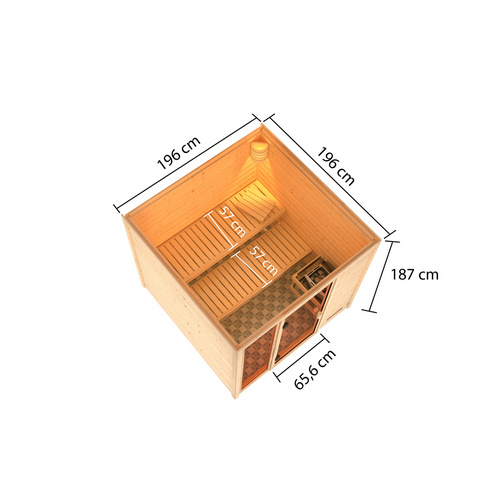 Thumbnail - KARIBU Sauna »Pedeli«, BxTxH: 196 x 195 x 187 cm, ohne Ofen , für 3 Personen - beige