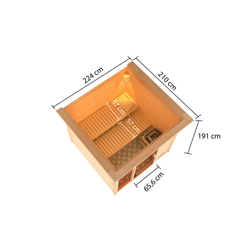 Thumbnail - KARIBU Sauna »Pedeli«, BxTxH: 224 x 210 x 191 cm, 9 kW Bio-Ofen mit externe Steuerung , für 3 Personen - beige