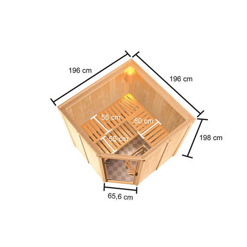 Thumbnail - KARIBU Sauna »Hiiu«, BxTxH: x 196 x 196 x 198 cm, 9 kW Ofen, für 5 Personen - braun