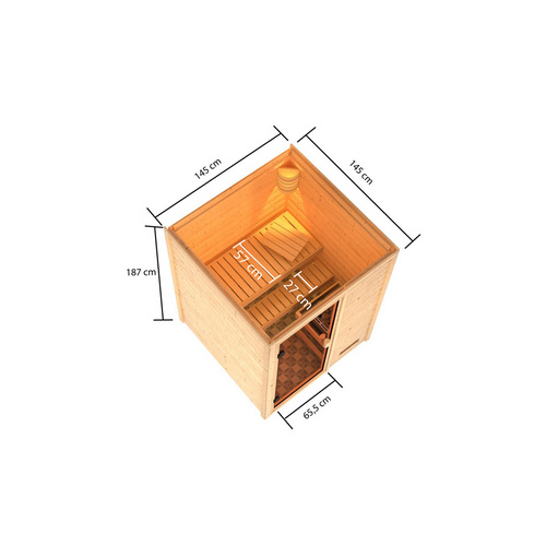 Thumbnail - KARIBU Sauna »Turgel«, BxTxH: 145 x 145 x 187 cm, 3,6 kW Ofen mit interne Steuerung, für 2 Personen - beige