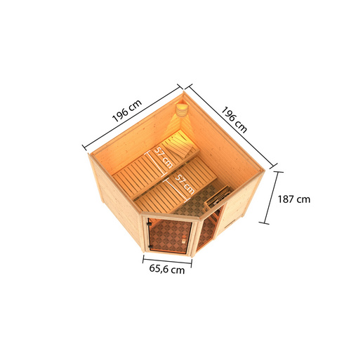 Thumbnail - KARIBU Sauna »Halliste«, BxTxH: 196 x 195 x 187 cm, 9 kW Ofen mit externe Steuerung , für 3 Personen - beige
