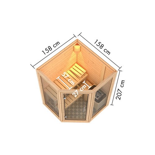 Thumbnail - KARIBU Sauna »Udema«, BxTxH: 158 x 158 x 207 cm, 9 kW Ofen mit interne Steuerung , für 2 Personen - beige
