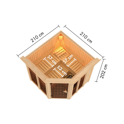 Thumbnail - KARIBU Sauna »Riisa«, BxTxH: 210 x 210 x 202 cm, 9 kW Ofen mit interne Steuerung , für 4 Personen - beige