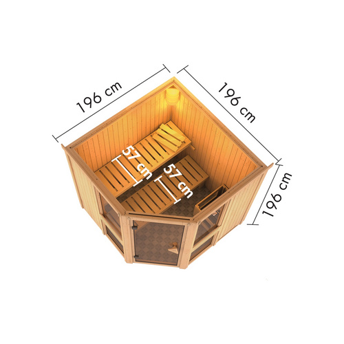 Thumbnail - KARIBU Sauna »Pölva«, BxTxH: 196 x 196 x 198 cm, ohne Ofen , für 4 Personen - beige