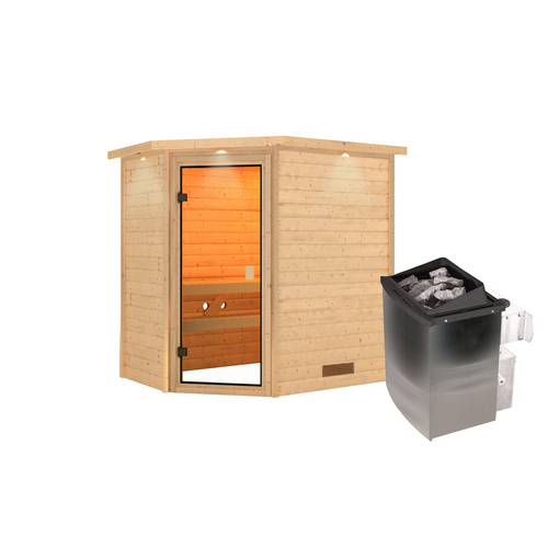 Thumbnail - KARIBU Sauna »Ahja«, BxTxH: 224 x 159 x 191 cm, 9 kW Ofen mit interne Steuerung , für 2 Personen - beige