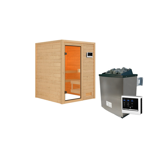 Thumbnail - KARIBU Sauna »Turgel«, BxTxH: 145 x 145 x 187 cm, 9 kW Ofen, für 2 Personen - braun