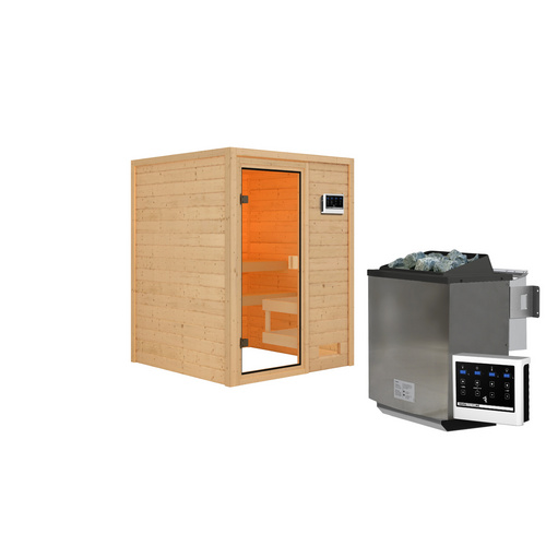 Thumbnail - KARIBU Sauna »Turgel«, BxTxH: 145 x 145 x 187 cm, 9 kW Ofen, für 2 Personen - braun