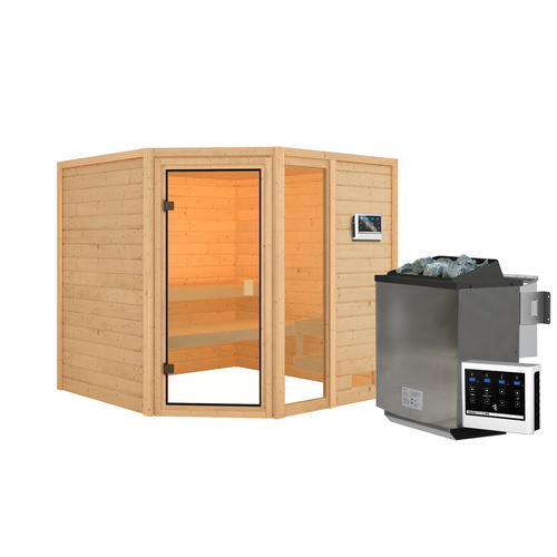 Thumbnail - KARIBU Sauna »Halliste«, BxTxH: 196 x 195 x 187 cm, 9 kW Bio-Ofen mit externe Steuerung , für 3 Personen - beige