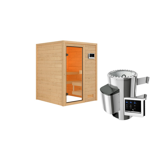 Thumbnail - KARIBU Sauna »Turgel«, BxTxH: 145 x 145 x 187 cm, 3,6 kW Ofen mit externe Steuerung, für 2 Personen - beige