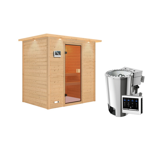 Thumbnail - KARIBU Sauna »Kasari«, BxTxH: 224 x 159 x 191 cm, 3,6 kW Bio-Ofen mit externe Steuerung , für 2 Personen - beige