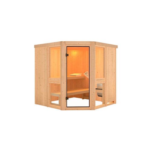 Thumbnail - KARIBU Sauna »Pölva«, BxTxH: 196 x 196 x 198 cm, ohne Ofen , für 4 Personen - beige