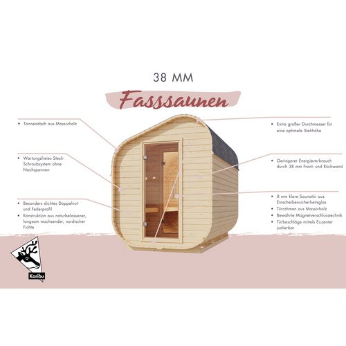 Thumbnail - KARIBU Fasssauna »Asym Vagula«, BxHxT: 199 x 248,5 x 175 cm, naturbelassen - braun