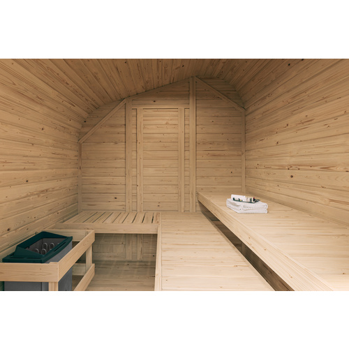 Thumbnail - KARIBU Saunahaus »Vagula«, BxTxH: 219 x 295 x 244,5 cm, 9 kW Ofen mit externe Steuerung, für 4 Personen - beige