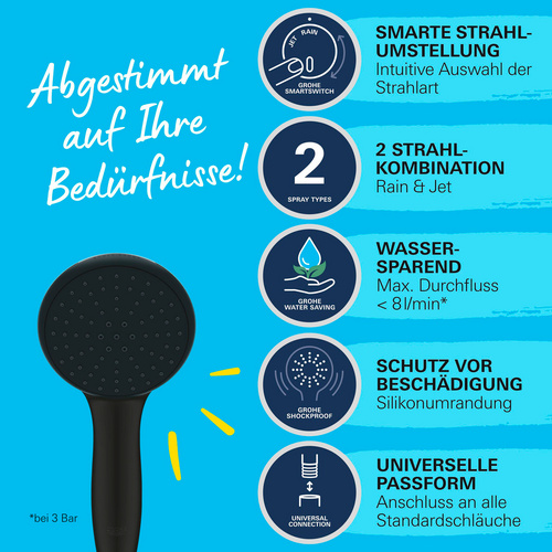 Thumbnail - GROHE Handbrause »Vitalio Start 110«, 2 Strahlarten (Jet, Rain), matt schwarz