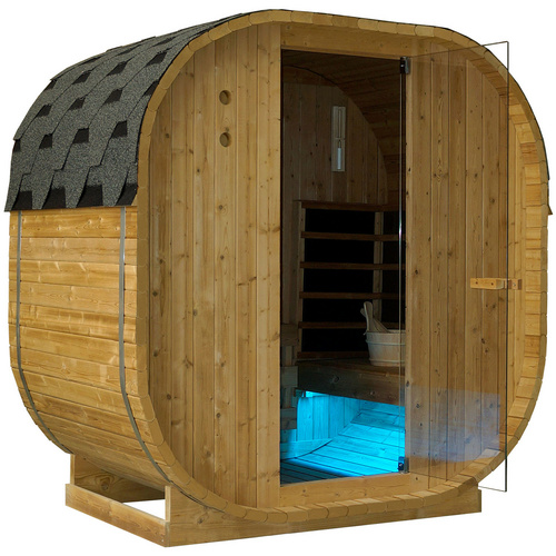 Thumbnail - Canadian Spa Fasssauna »Canadian Spa«, Hybrid 184 x 120 x 194 cm, mit Infrarot-System & Aufguss-Ofen - braun