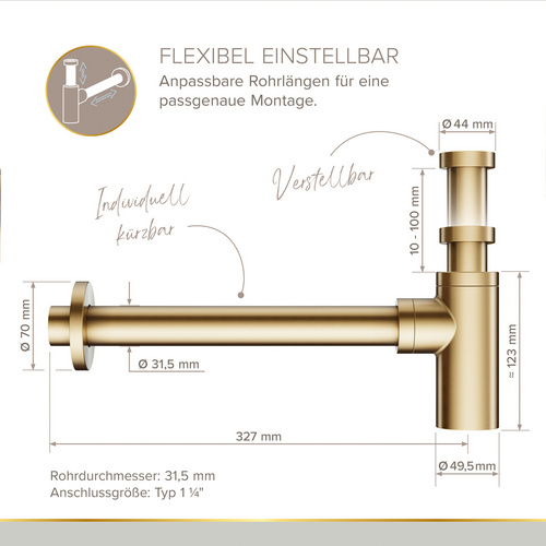 Thumbnail - LENZ Flaschensiphon »JURI«, Ø: 32 mm, 1 1/4" - goldfarben